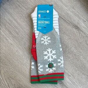 Stance Gray, White, Red & Green Snowflake Basketball Crew Socks